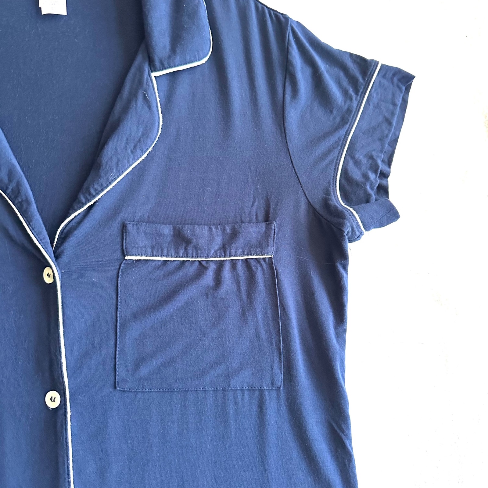 Eberjey S Gisele Short Sleeve Pajama Top Navy Blue Piping Modal Jersey Small — image 5 of 8